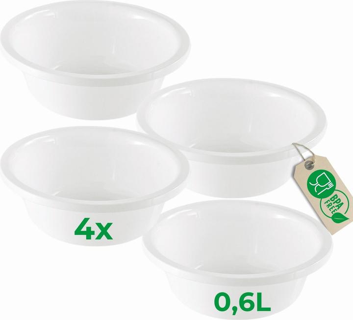 Produktbild Novaliv 4x Spülschüssel Rund 0,6L, D16 cm, Weiss, BPA-frei Spülmaschinenfest Ideal für Küche und Camp