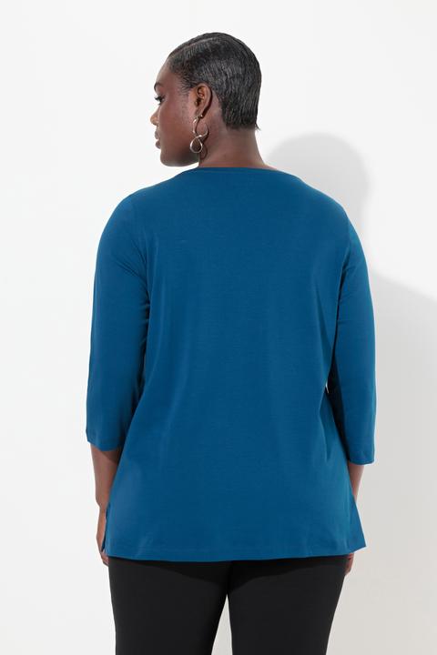 Immagine prodotto Ulla Popken Maglia dal taglio svasato in cotone Pima con scollo rotondo e maniche a 3/4 (46, 48)