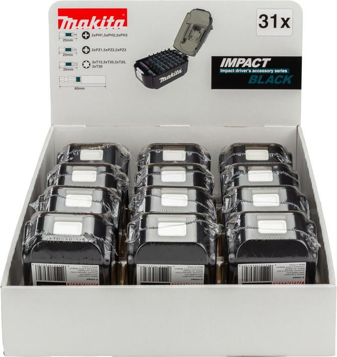 Actual product image Makita E-03090 Display 12x Impact Black Bit Set 31 parts