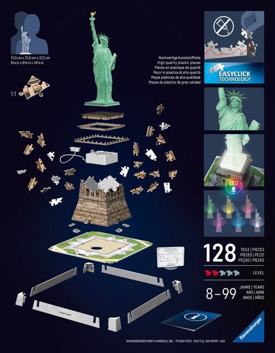 Productafbeelding Ravensburger 3D Puzzle 108 Teile - Iconics: Freiheitsstatue - mit Licht (108 onderdelen)