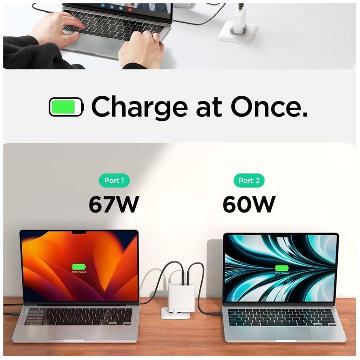 Actual product image Spigen ArcStation Pro Charger + USB-C 140-W Cable - White (140 W)