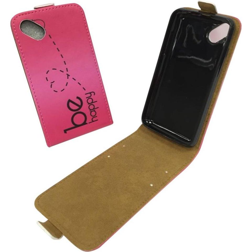 Thumbnail - König Design Wiko Sunny Handy Tasche Flip Case Schutz Hülle Etuis Wallet Be Happy Pink Neu (Wiko Sunny), Smartphone Hüll...