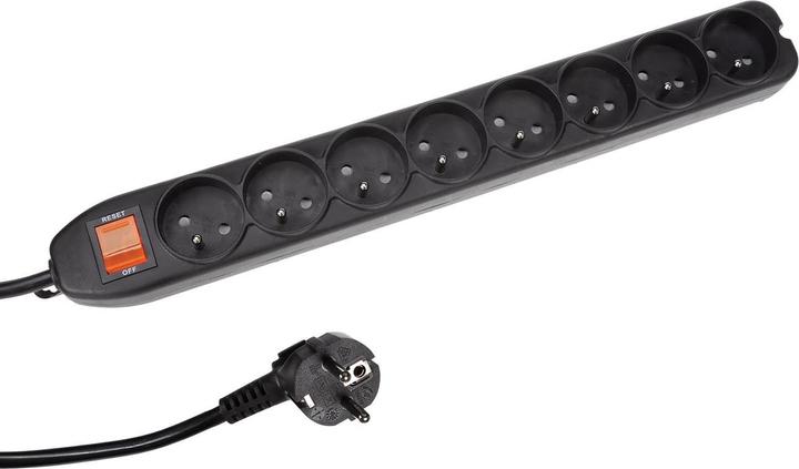 Productafbeelding Velleman 8-Weg Stekkerdoos - Met Schakelaar & Overbelastingsbeveiliging - Zwart - Stekker Type E (8 x, CEE 7/5, 1.50 m)