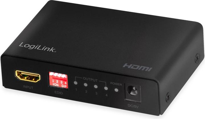 Actual product image LogiLink HD0038 HDMI Splitter 1x4-Port, 4K/60 Hz, HDCP, EDID, HDR, CEC, downscaler