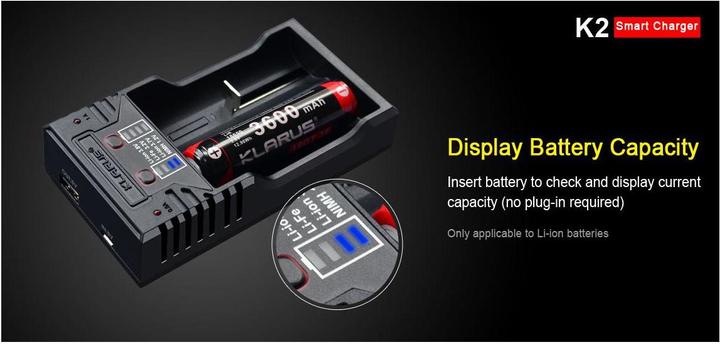 Actual product image Klarus Smart Charger K2 charger (1 pcs., Battery + charger)