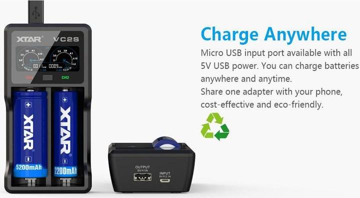 Produktbild Xtar VC2S Ladegerät (1 Stk., A, C, D, AAAA, AAA, AA, Ladegerät inkl. Akku)