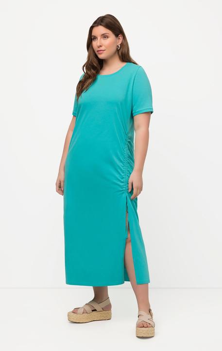 Image du produit Ulla Popken Robe midi à manches courtes. Décolleté rond. Fronces. (46, 48)