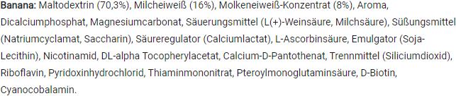 Nährwerte und Zutaten Body Attack Power Weight Gainer (Banane, 1 x, 1500 g)