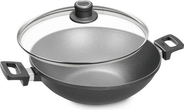 Woll Wok avec couvercle en verre Nowo Titanium 32cm anti-adhésif (32 cm, Métal)