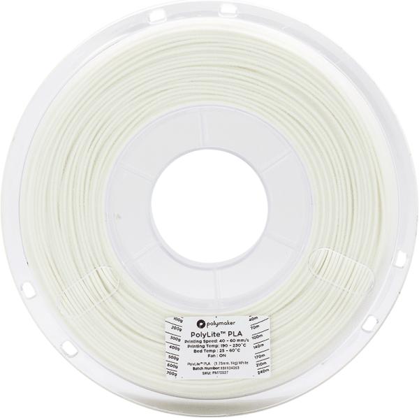 Produktbild Polymaker PolyLite PLA - White - 1.75mm (PLA, 1.75 mm, 1000 g, Weiss)