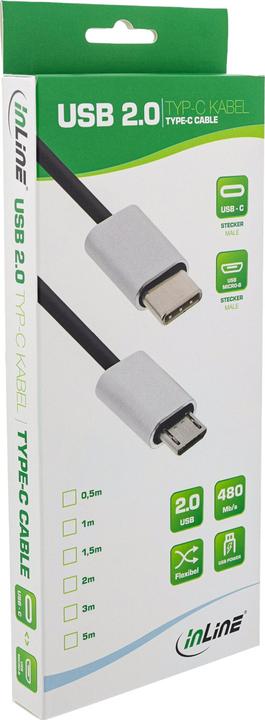 Produktbild InLine USB C – USB Micro B (0.50 m, USB 2.0, 15 W)