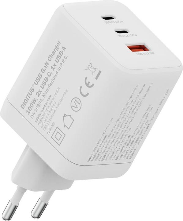 Productafbeelding Digitus USB GaN Charger 100W, 2x USB-C, 1x USB-A (100 W, 3 ports)