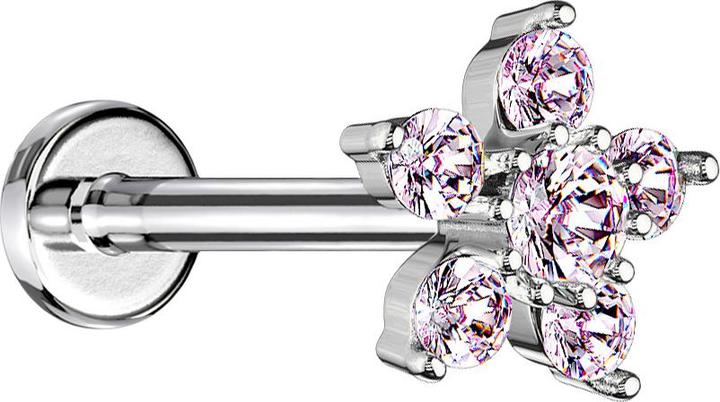 Immagine prodotto Star Piercing Micro Labret filo interno argento fiore cristallo rosa (Ottone, Acciaio chirurgico 316L)