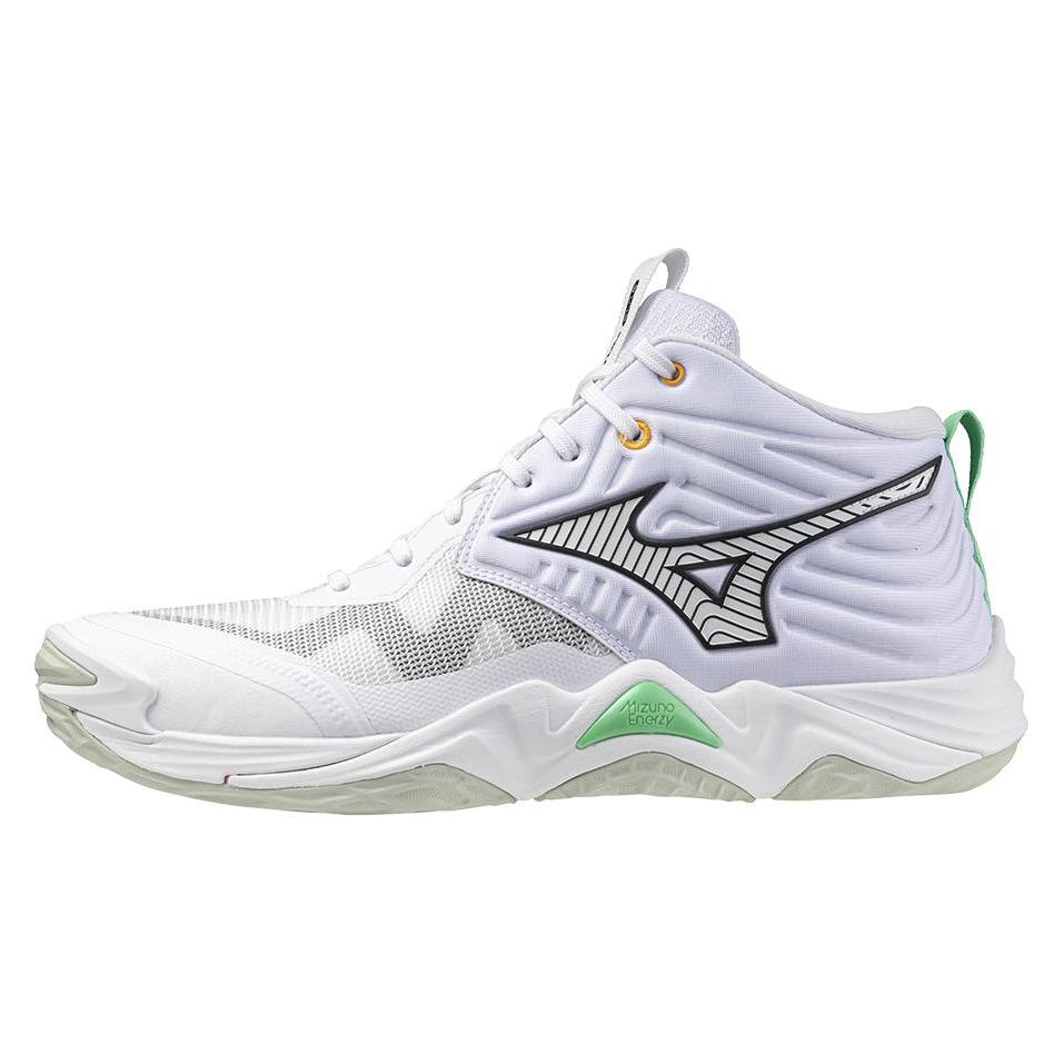 Mizuno, Unisex, Hallenschuhe, Wave Momentum Elite Mid (46), Weiss, Grün, Schwarz