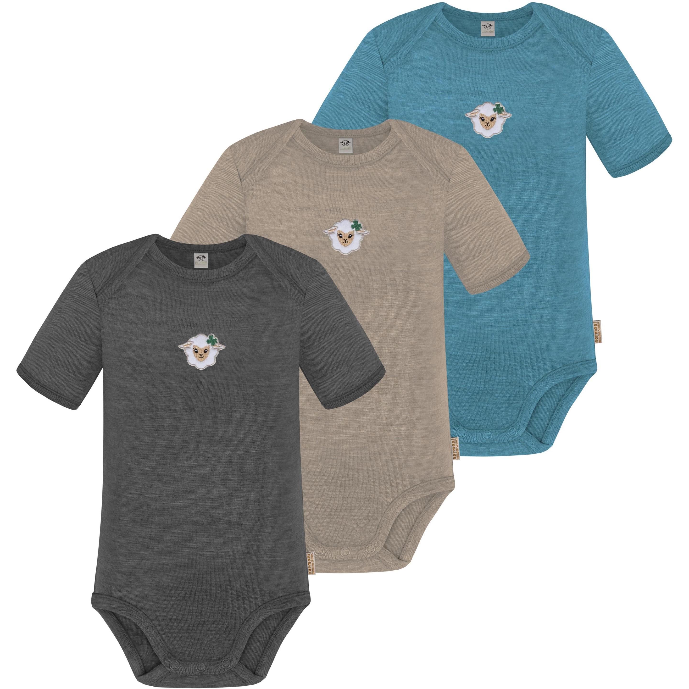 Normani, Herren, Body, 3er Set Baby Merino Body Kurzarm „Tauranga" - 9295, Blau, (62)