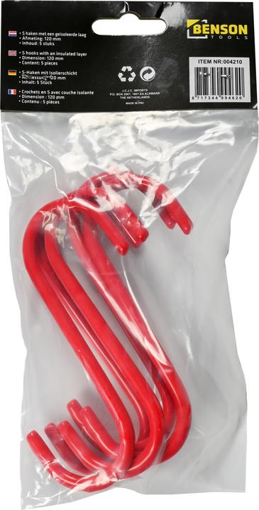 Image du produit Benson Crochet en s 120 mm 5 pcs rouge iso