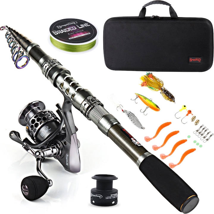 Sougayilang Kits de pêche complets avec sac de transport 2,4M (Télescope, 240 cm)