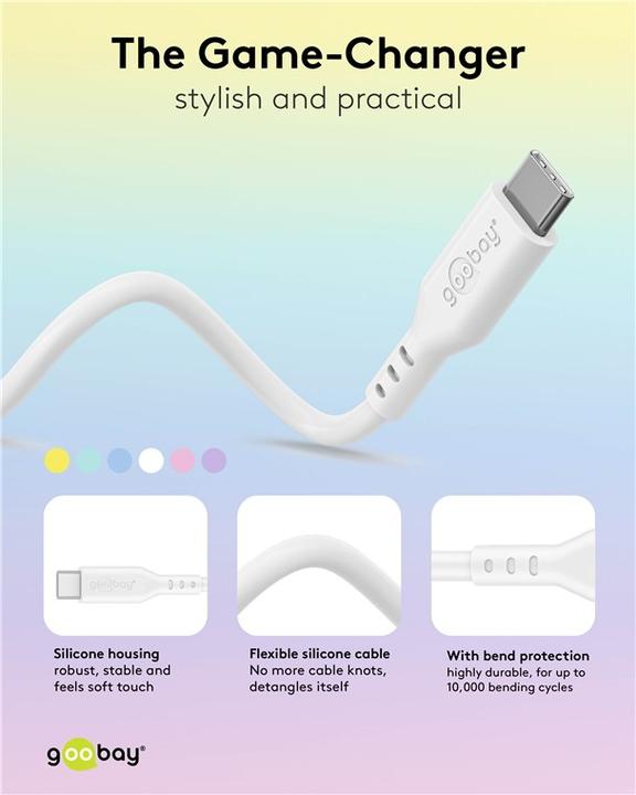 Produktbild Goobay USB-C-Silikonkabel, 1,5 m, gelb (1.50 m, USB 2.0, 60 W)