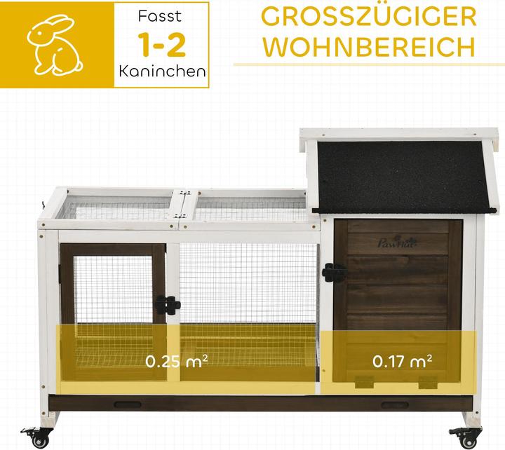 Produktbild PawHut Zwergkaninchenstall Tannenholz, Stahl Kaffee-Braun