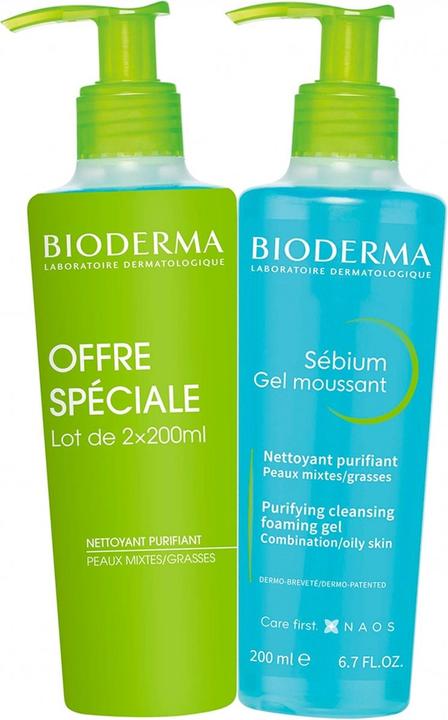 Actual product image Bioderma Sébium Purifying Cleansing Foaming Gel Unscented 200ml - Pack of 2 (Cleansing gel, 200 ml)