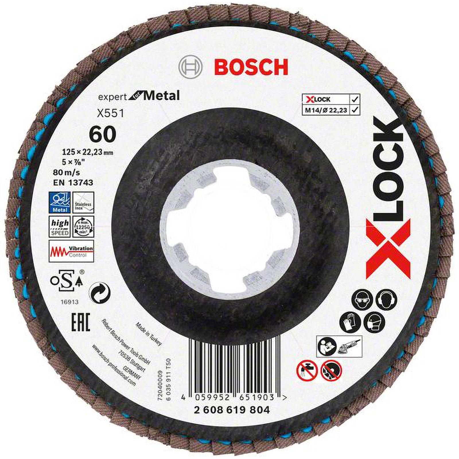 Bosch Professional Zubehör, Schleifmittel, X-LOCK-Fächerschleifscheibe X551, Expert for Metal, K: 60, Scheibend.: 125 mm...