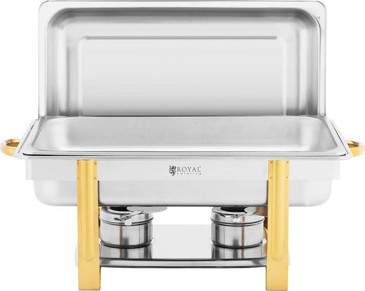 Produktbild Royal Catering Chafing Dish Warmhaltebehälter Rechaud GN 1/1 Goldakzente 9 L 2 Brennstoffzellen