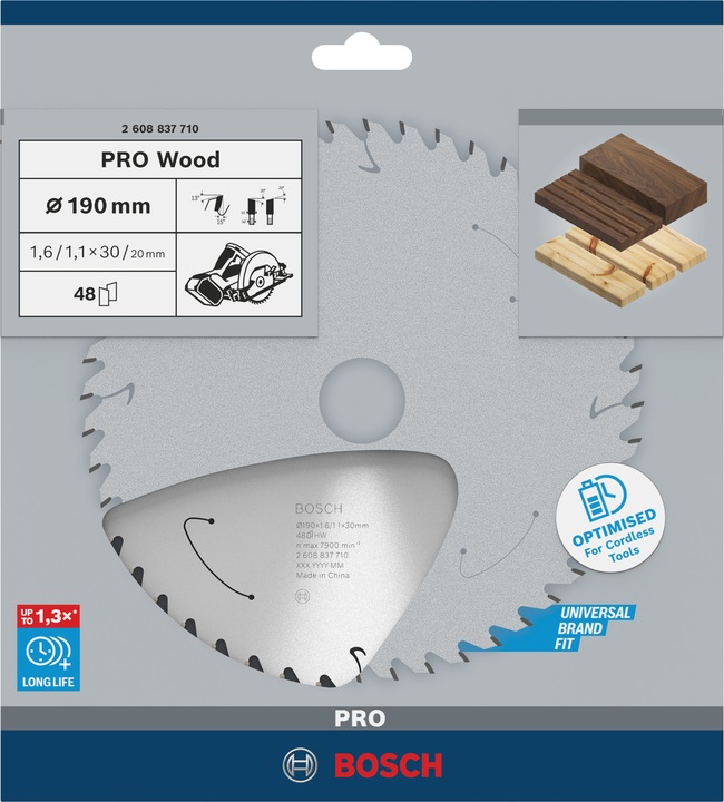 Actual product image Bosch Professional Zubehör PRO Wood cordless circular saw blade, 190 x 1.6 x 30 mm