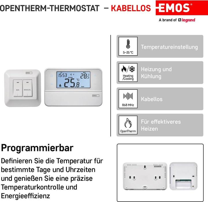 Immagine prodotto Emos Termostato ambiente OpenTherm P5616OT, programmabile, wireless