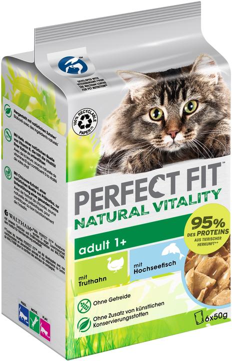 Produktbild Perfect Fit Multipack Natural Vitality Adult 1+ mit Truthahn und mit Hochseefisch 6 x 50g (Adult, 6 Stk., 300 g)