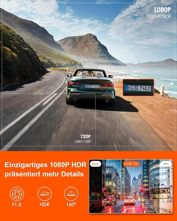 Immagine prodotto Vantrue Mini Dashcam E1 lite con controllo vocale e GPS (Ricevitore GPS, WiFi, Accumulatore di carica elettrica, Display integrato, Accelerometro, Visione notturna, Microfono incorporato, Controllo vocale, Full HD)