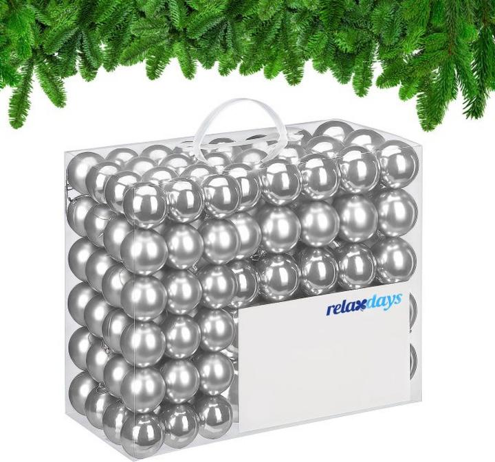 Relaxdays - Weihnachtskugeln 100er Set, Silber/ Silber, 7 x 6 cm (100 -part)