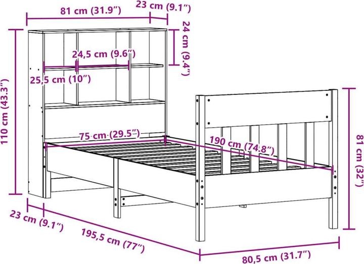 Produktbild vidaXL Bettrahmen (75 x 190 cm)
