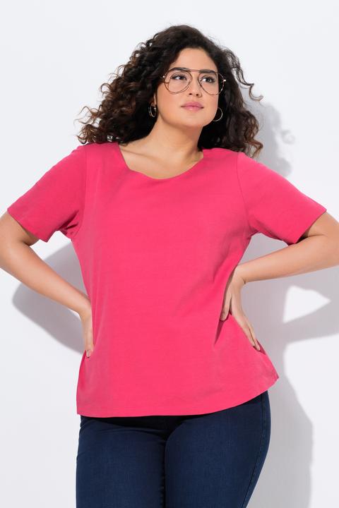 Actual product image Ulla Popken Double Layer Rounded V-Neck Slim Fit Tee (62)