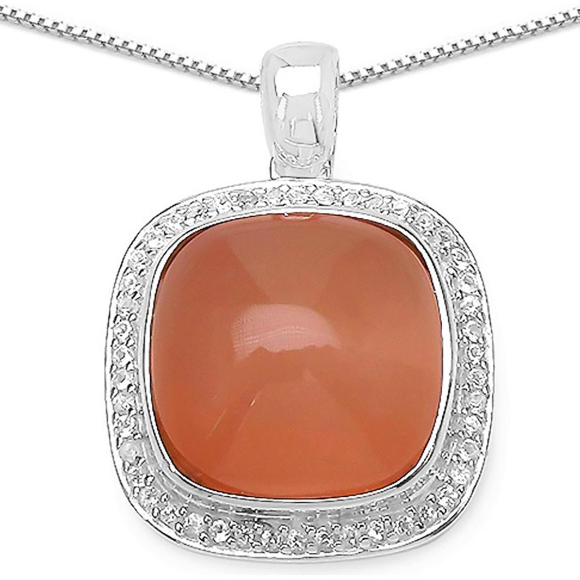 Thumbnail - Xen, Halsschmuck, Anhänger mit Kette Peach Mondstein Cushion-Cabochon 45 cm 925 Silber, (925 Sterling Silber, 45 cm)