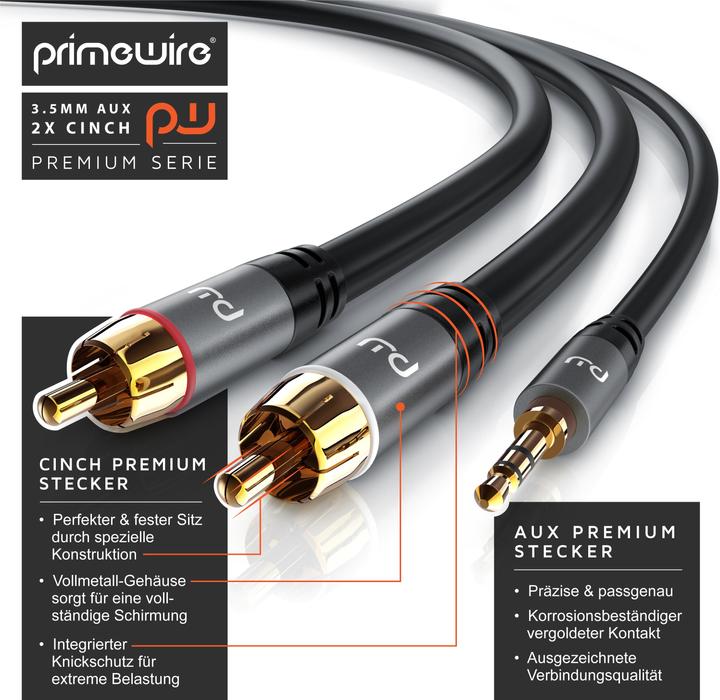 Produktbild Primewire Cinchkabel - Cinch zu 3,5mm Klinke Audio Kabel, RCA, AUX, Stereo HiFi Adapter mehrfach geschirmt (0.50 m, 3.5mm Klinke (AUX), Cinch)