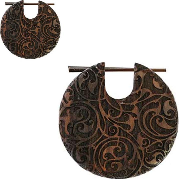 Image du produit Star Piercing Boucle d'oreille Assiette Fleurs Cercles gravés en bois Narra (sans laiton, Organique)