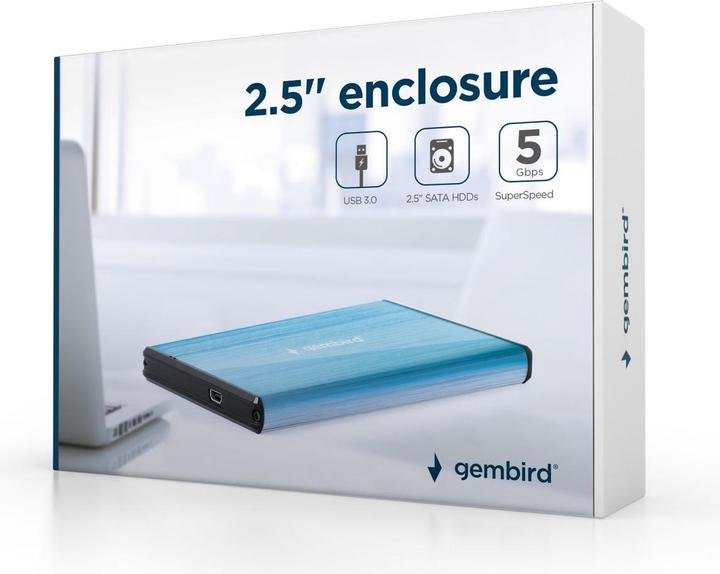 Actual product image Gembird EE2-U3S-3-B USB 3.0 2.5" HDD enclosure brushed aluminum mėlynas (2.5")