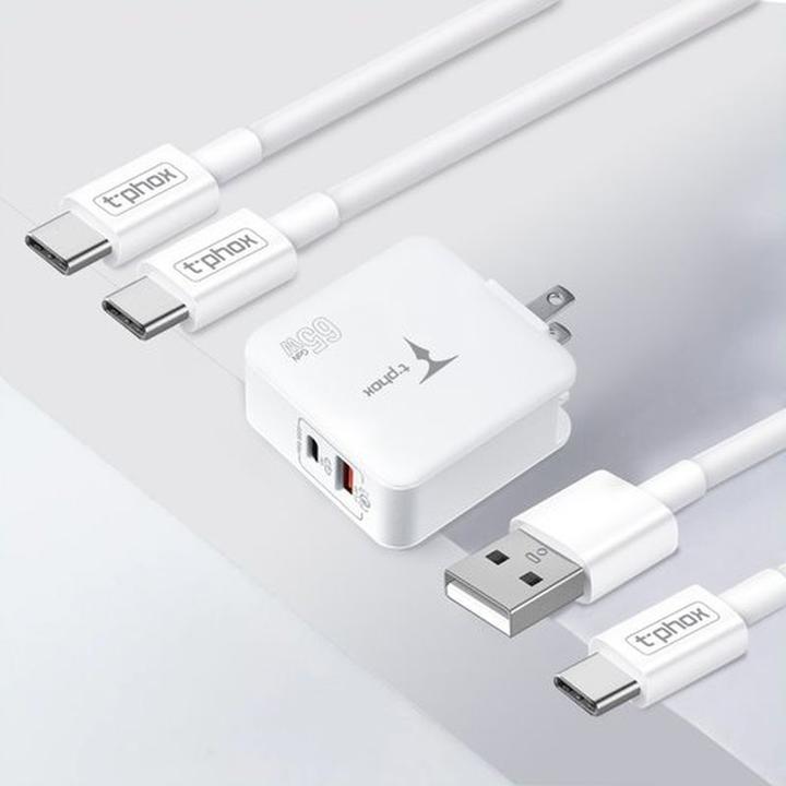 Produktbild T-Phox Ladegerät MEGA T-PP09 GAN PD 65W USB/USB-C WEISS (65 W, 2 Ports)
