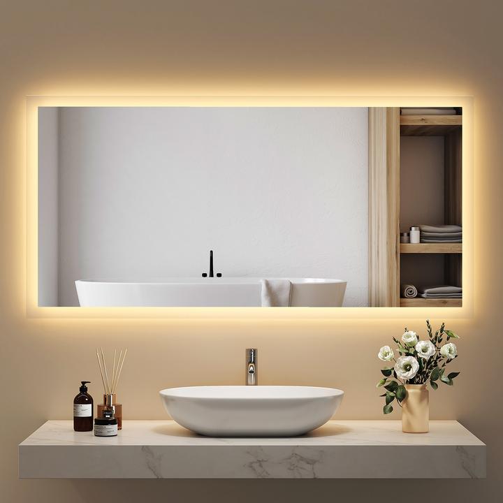 Produktbild Emke Badspiegel mit Beleuchtung 120*60cm, Warmweiss3000K, Dimmbar, Wand Schalter (120 x 60 cm)
