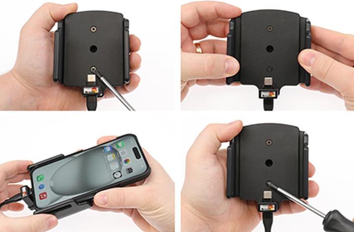 Image du produit Brodit support réglable (latéral) USB actif, 12V, pour APPLE iPhone 15, y compris chargeur USB, pour