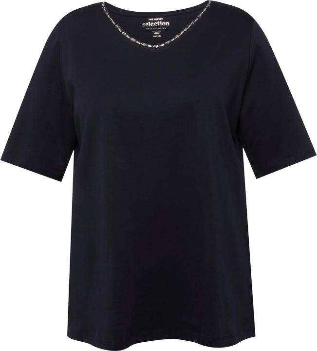 Immagine prodotto Ulla Popken T-shirt dal taglio svasato in cotone Pima con scollo a V e mezze maniche (42, 44)