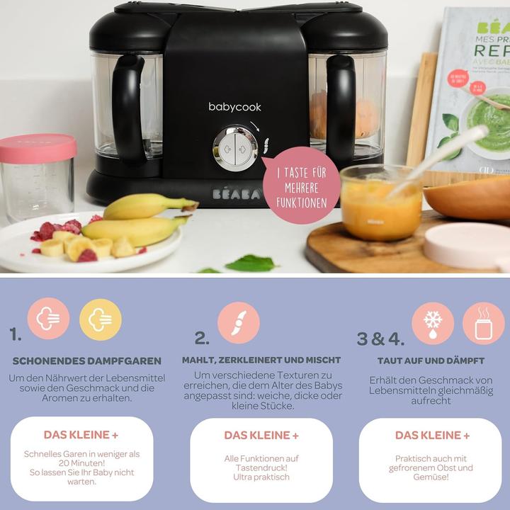 Actual product image Beaba 4-in-1 Baby Food Processor with Steam Cooking, Blending, Defrosting, Warming and Dual Bowls