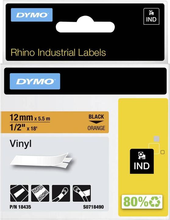 Produktbild Dymo Schriftband RHINO Vinyl (1.20 cm, Orange)