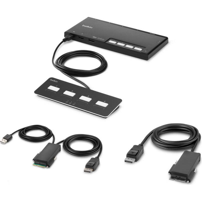 Belkin F1DN104MOD-PP-4, 3840 x 2160 Pixel, 4K Ultra HD, Schwarz, KVM Switch, Schwarz