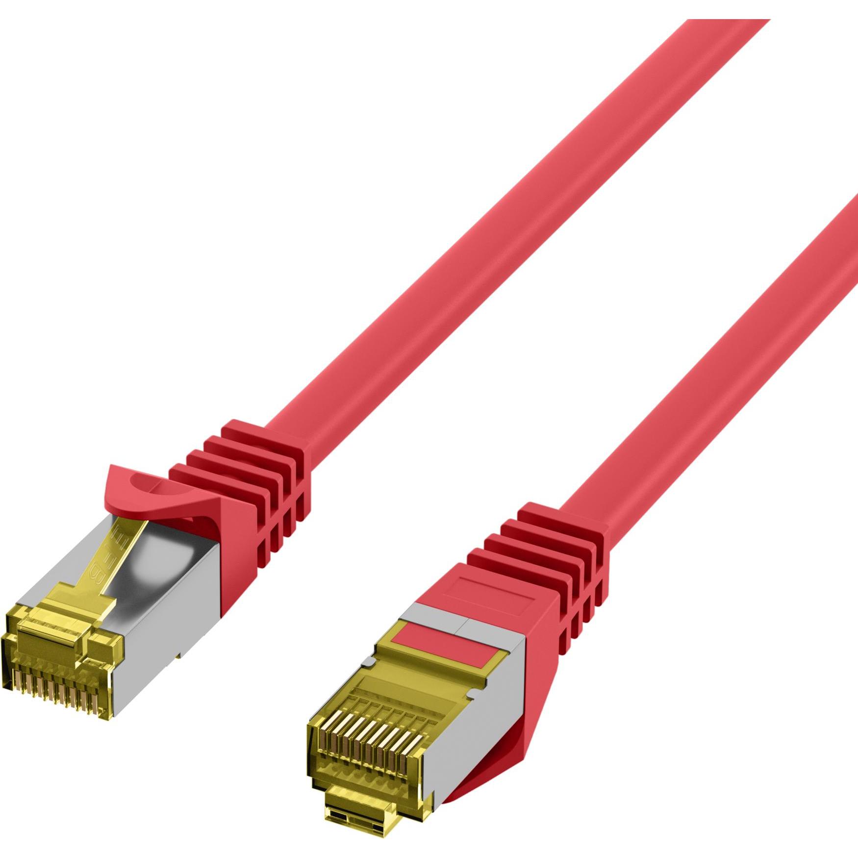EFB Elektronik Cavo patch RJ45 S/FTP, Cat.6A, LSZH, cavo grezzo Cat.7, 0,15 m, rosso Il cavo patch schermato (S/FTP, CAT6a, 0.15 m), Cavo di rete