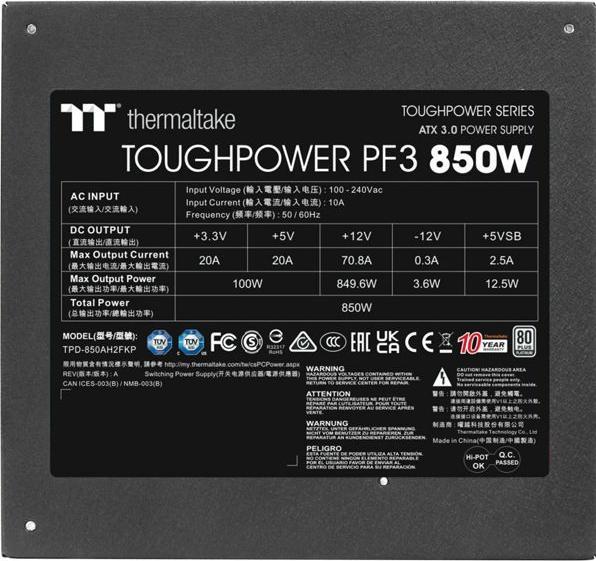 Actual product image Thermaltake ToughPower PF3 850W Gen 5 Power Supply ATX 3.0 80+ Platinum PCle 5.0 (850 W)