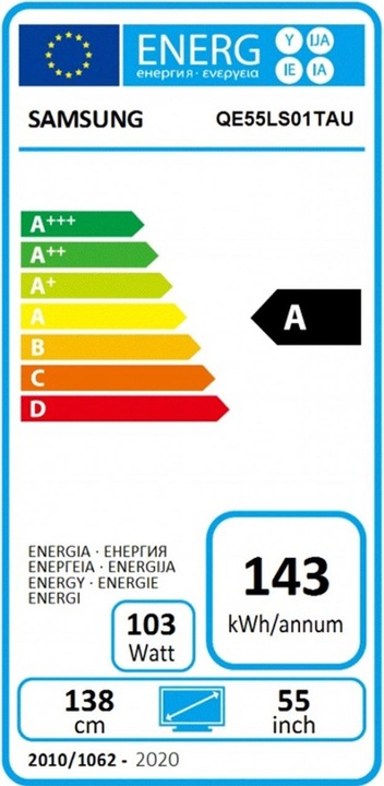 Energy Label Samsung The Serif QE55LS01TAU (55", LS01T, QLED, 4K, 2020)