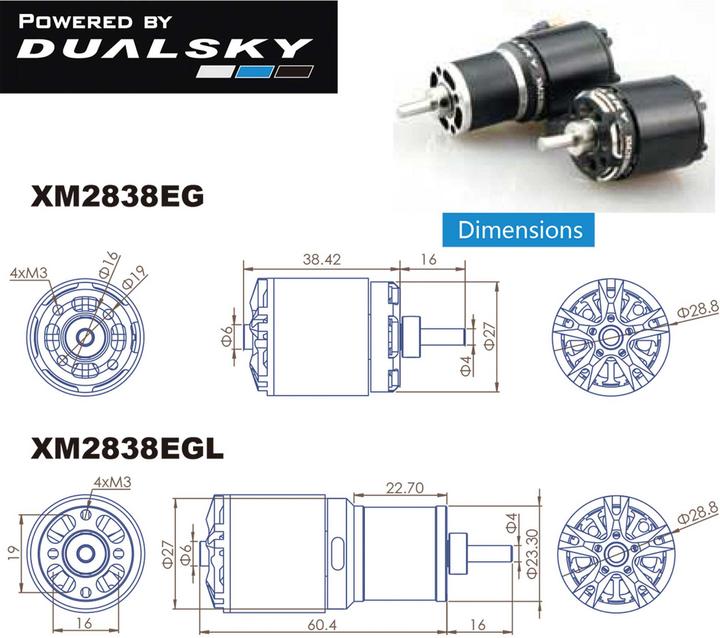 Actual product image Dualsky xmotor xm2838eg-14l glider 860 k/v long version brushless motor