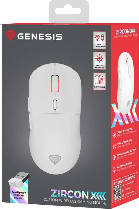 Actual product image Genesis Mysz Mysz Dla Graczy Zircon Xiii Custom Bezprzewodowa 26000dpi Biała Gamingowa (Wireless)