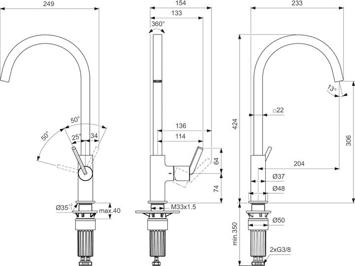 Productafbeelding Ideal standard gusto - keukenkraan, chroom